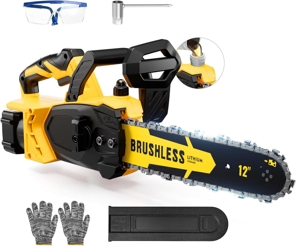 Brushless Cordless Chainsaw Electric 12 Inch Compatible with Dewalt 20V Max Battery Power, No Battery Included 45Ft/s