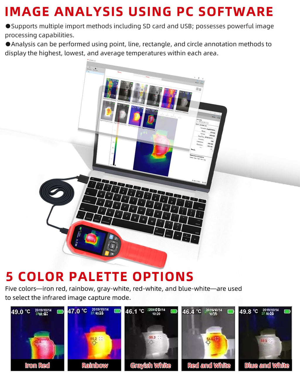 Infrared Thermal Imaging Camera, Rechargable Handheld Thermal Scanner 320 x 240 Super Resolution IR Heat Camera for