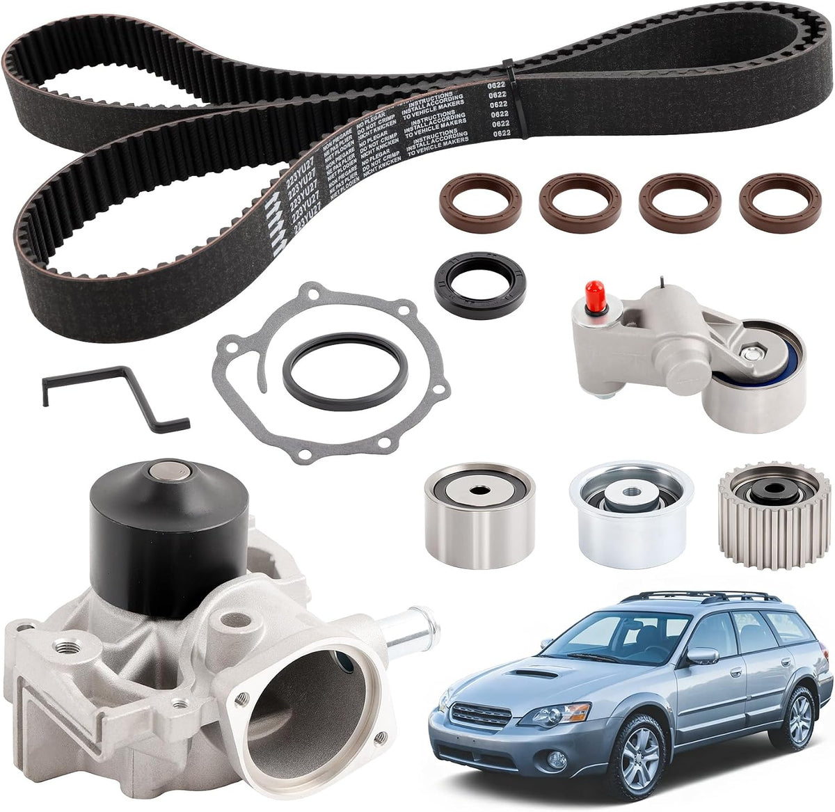 Engine Timing Belt Kit with Water Pump Compatible with Subaru 2000-2005 Outback 1999-2005 Impreza Forester & Saab 2005-2006 9-2X SOHC H4 2.2L 2.5L