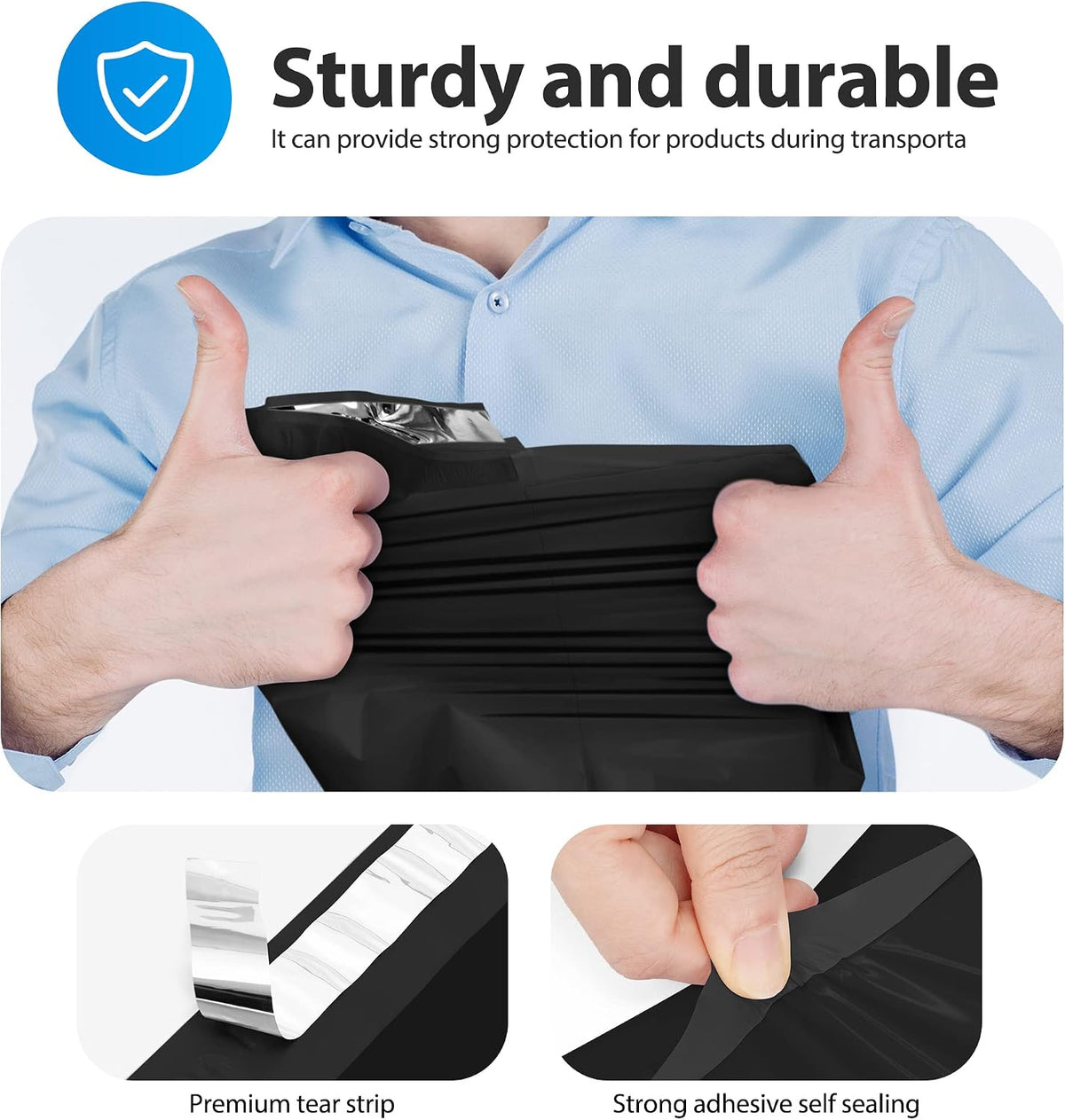 12x15.5" 1000pcs Bulk Poly Mailers Shipping bags for Clothing Black