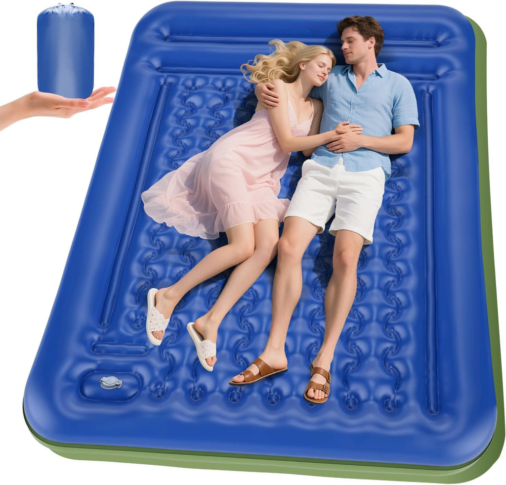 Double Sleeping Pad for Camping, Extra Thick 5 Inch Self-Inflating 2 Person Camping Mattress,with Built-In Foot Pump