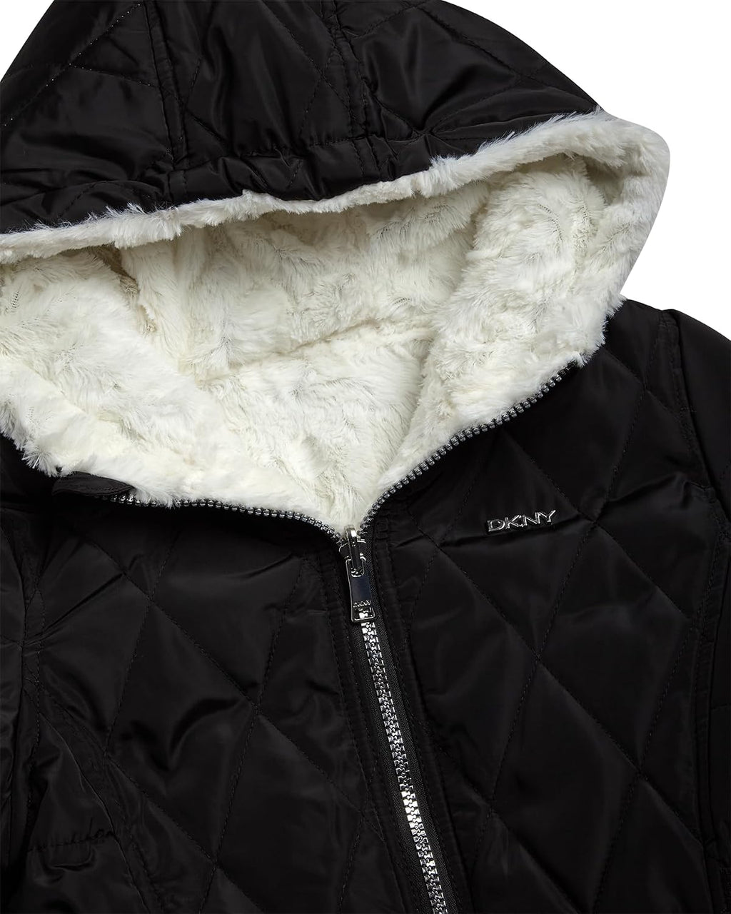 DKNY Girls Jacket, Reversible Quilted Puffer Coat, Sherpa Lined Hooded Coat | Two Looks in One Reversible Design