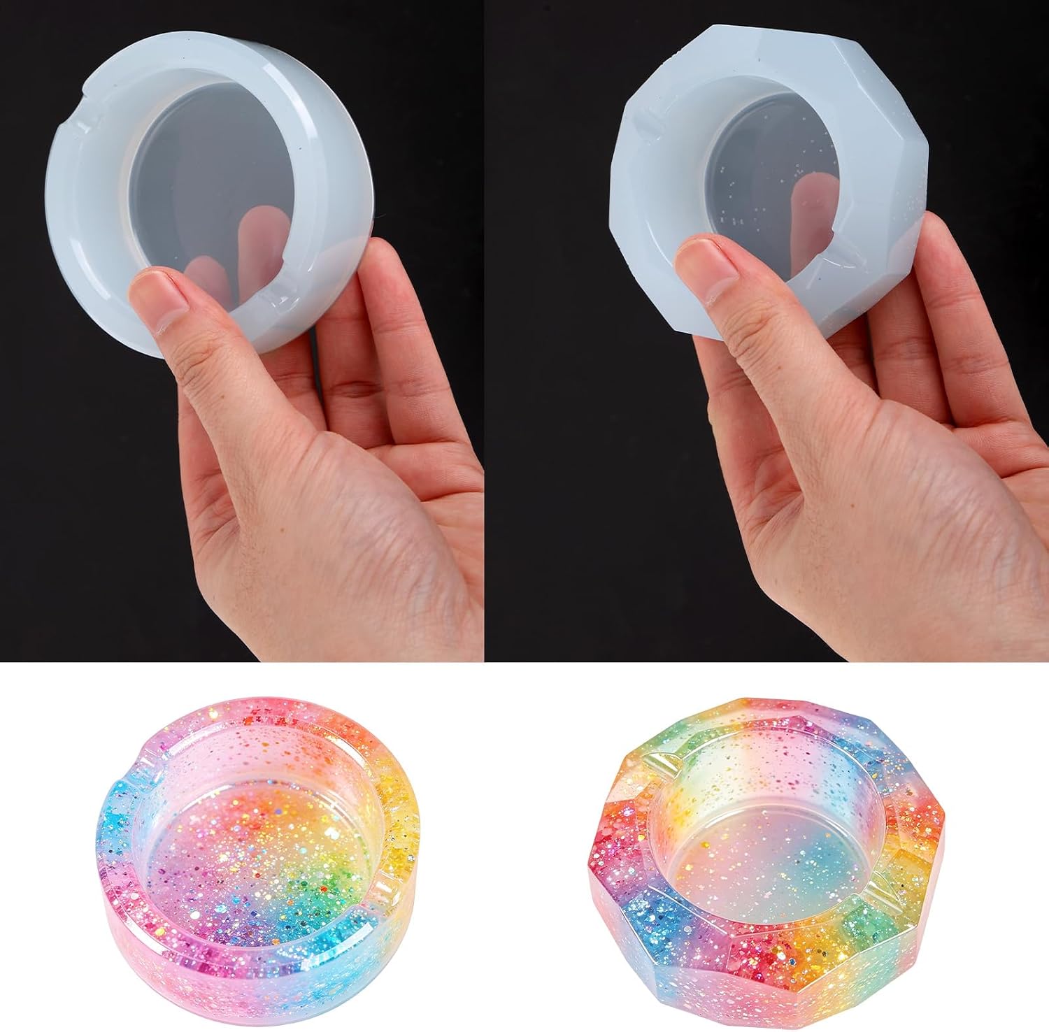 2pcs Silicone Ashtray Resin Molds, Round Circles & Rhombuses Shape | Silicone Casting Molds Epoxy Accessories for Ash