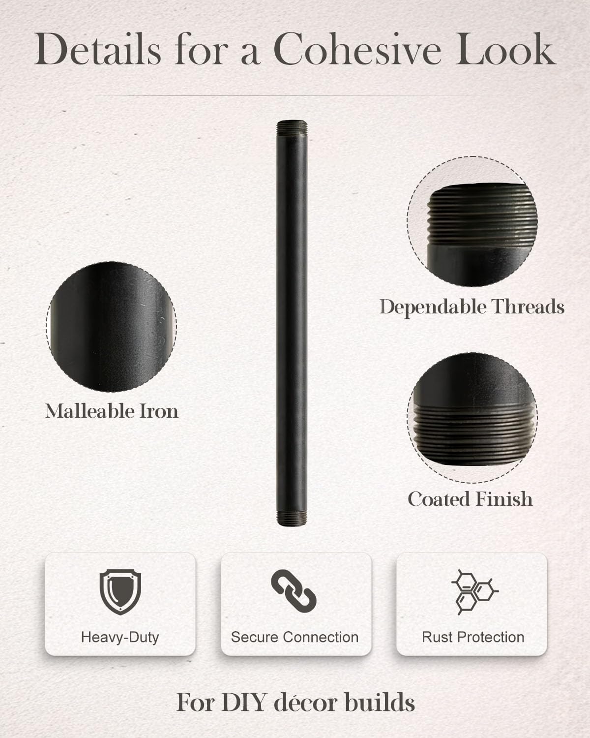 10 Pack 1 x 16 Inch Industrial Black Malleable Pipe Nipples