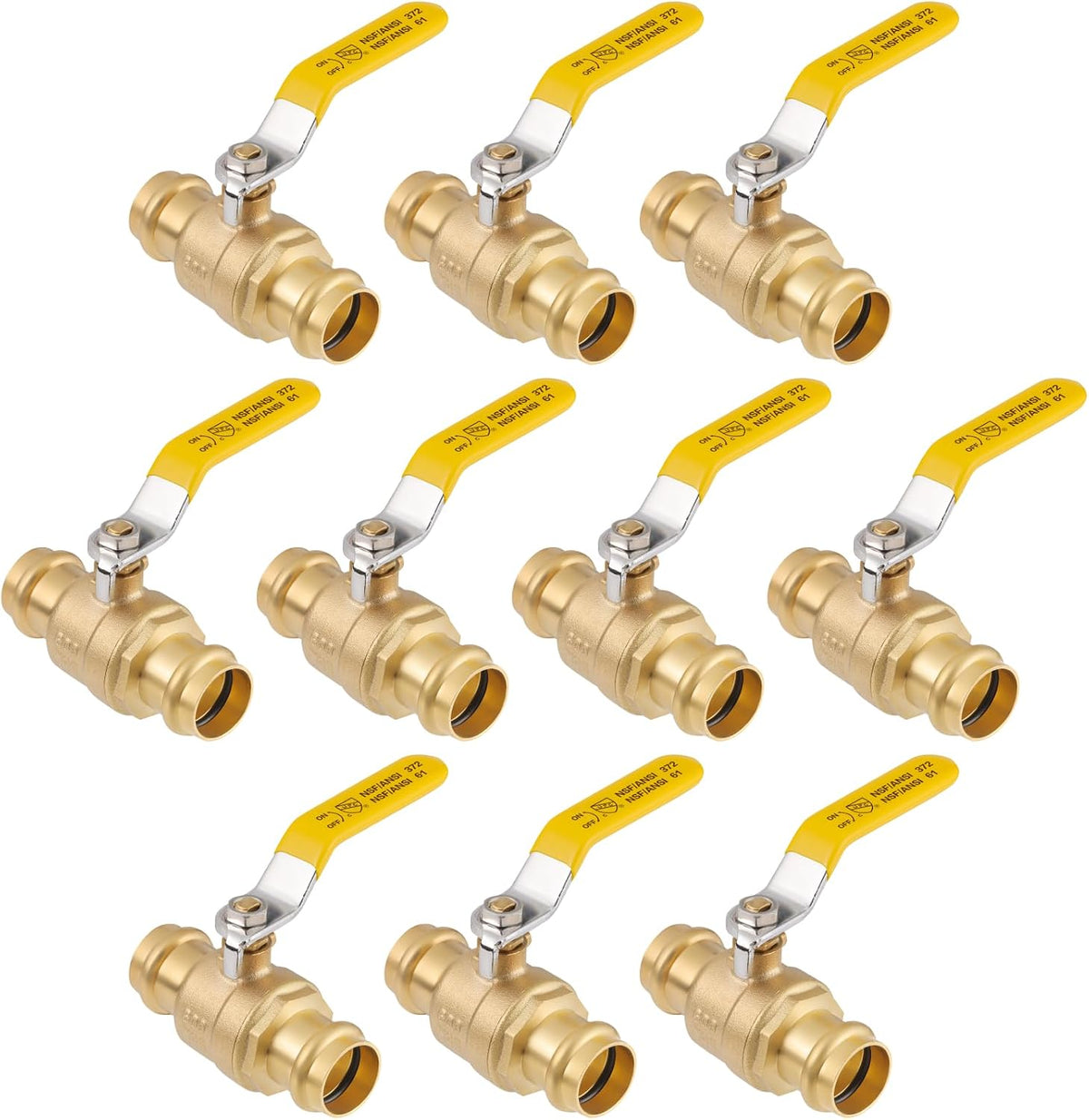 1/2" Brass Press Ball Valve, 1/4-Turn Full Port Valve (10-Pack)