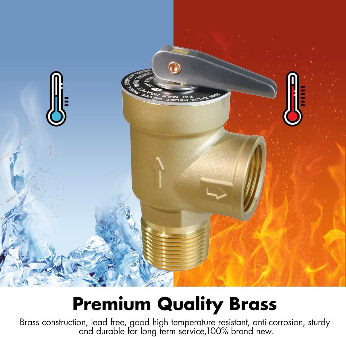 VAV 30 PSI Boiler Relief Valve,3/4" NPT, Lead-Free Brass, CSA Listed