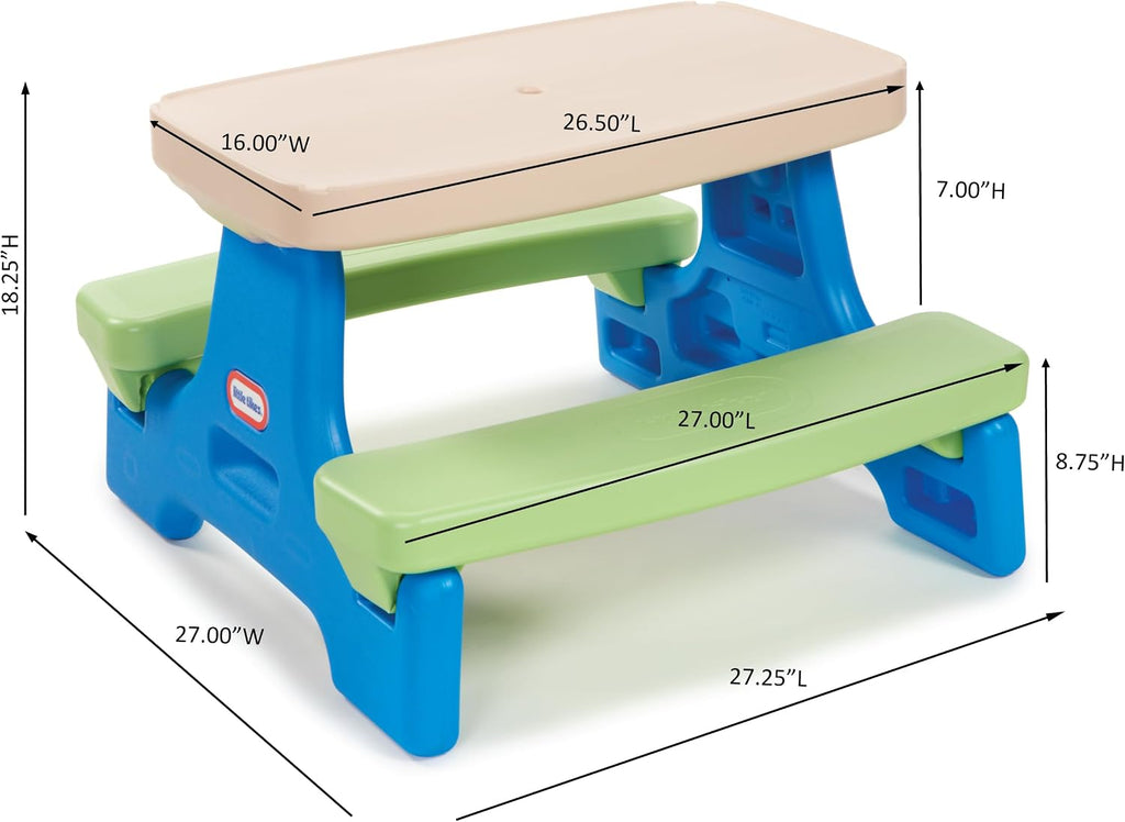Easy Store Jr. Picnic Table with Umbrella - Blue / Green, 27.25''L x 27.00''W x 18.25''H
