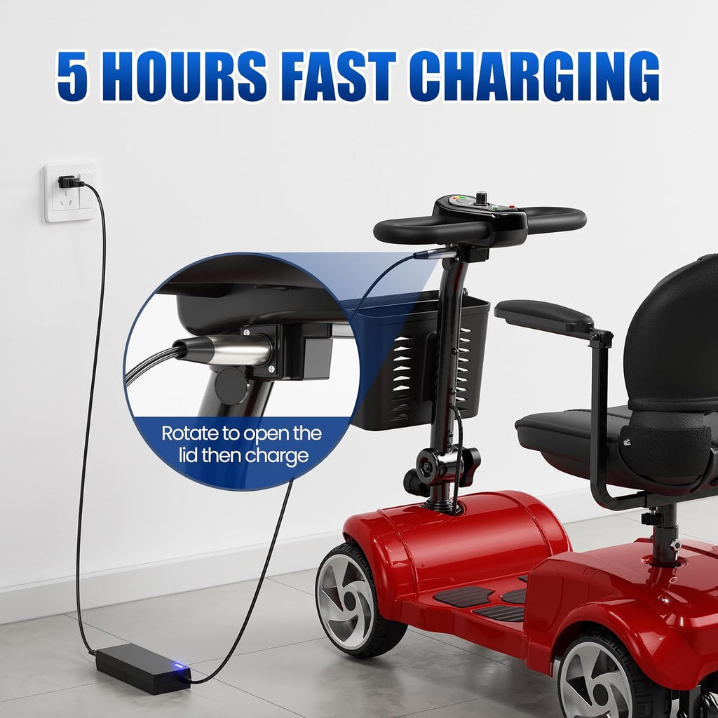 20 Miles 4 Wheel Mobility Scooters for Seniors and Adults, 6.2 MPH, Red
