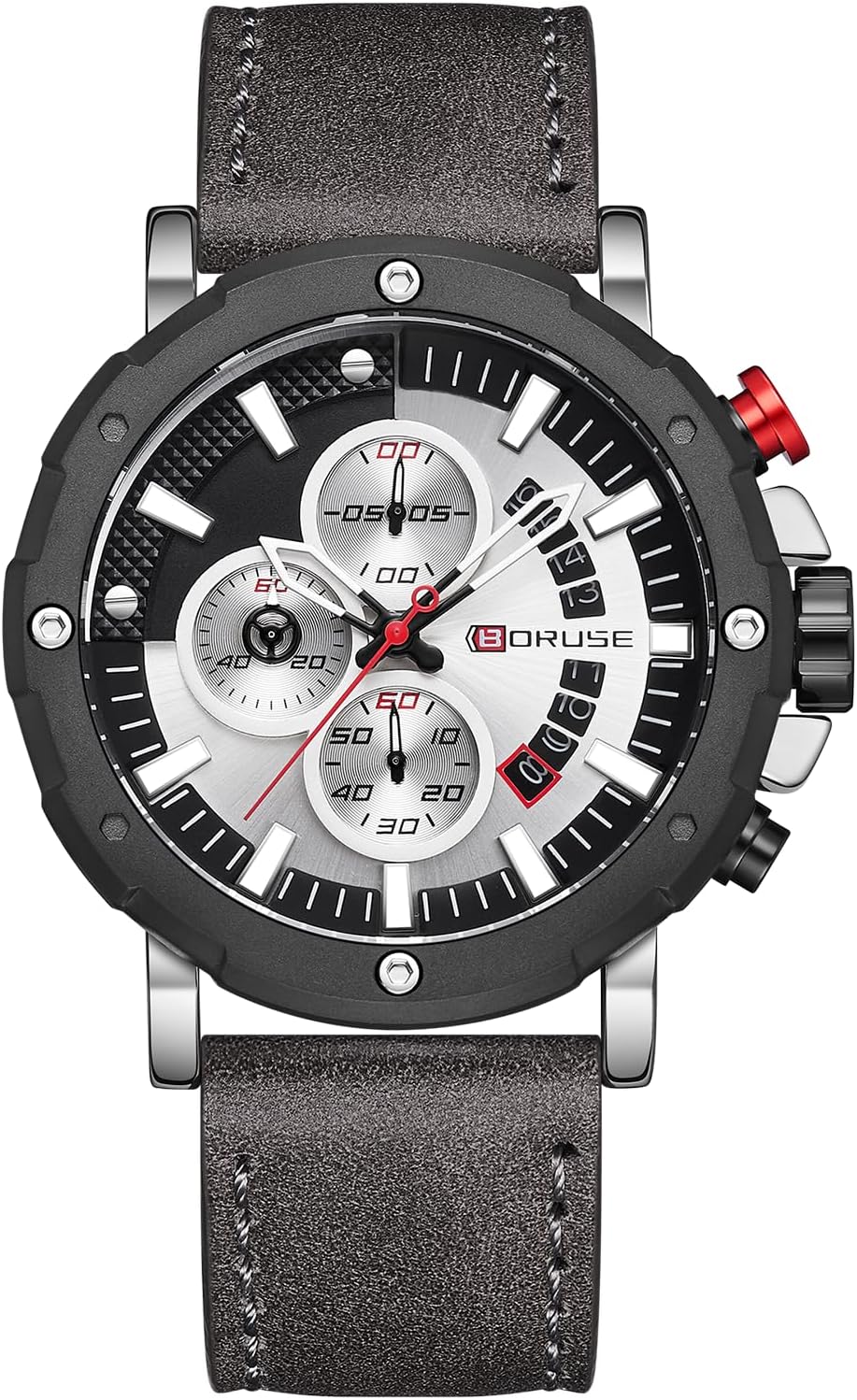 Mens Watches Luxury Chronograph Classic Waterproof Watch Large Face Analog Luminous Fashion Leather Analog Quartz