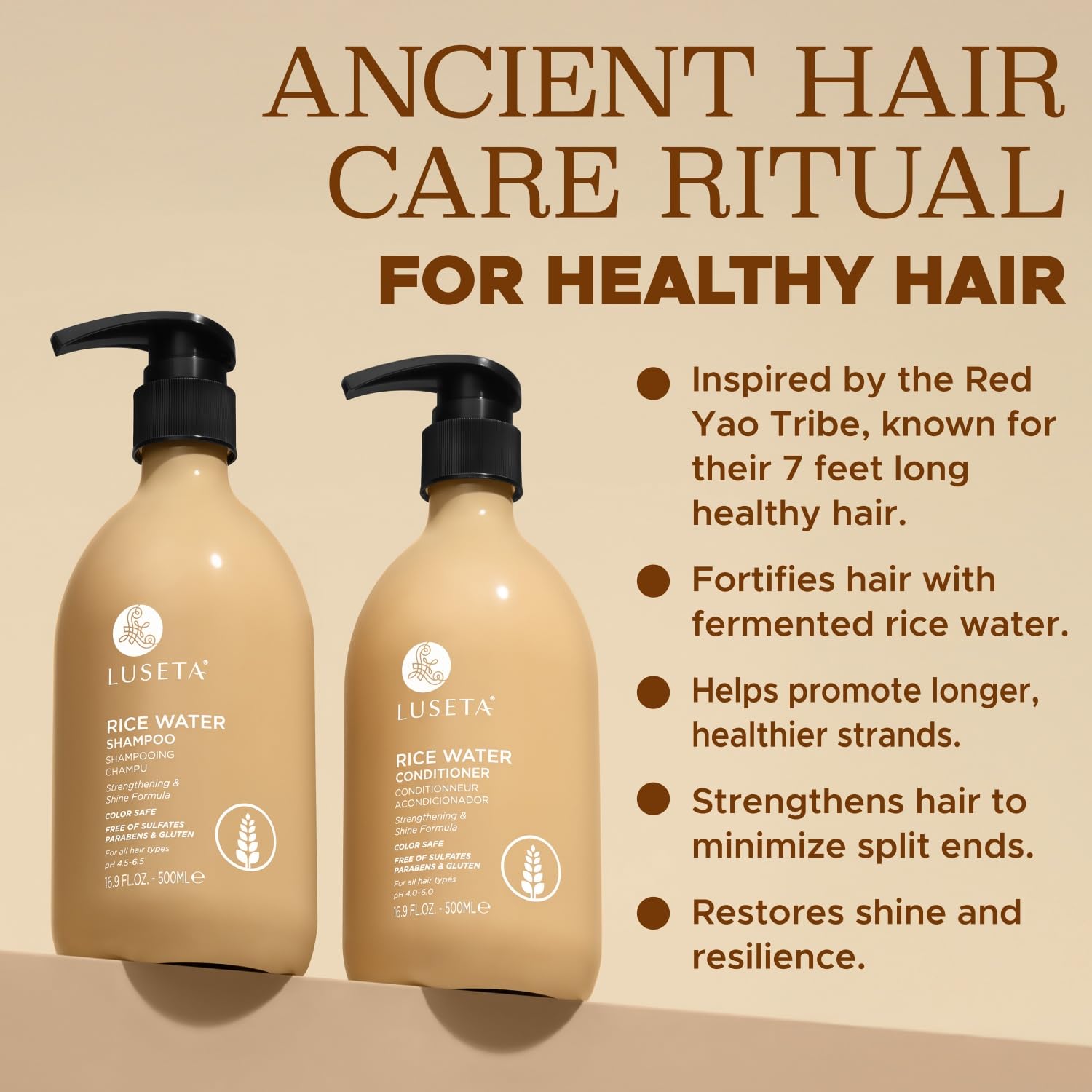 Rice Water Shampoo and conditioner Set Strengthening & Nourishing Revitalizes Shine for All Hair Types Hydrating &