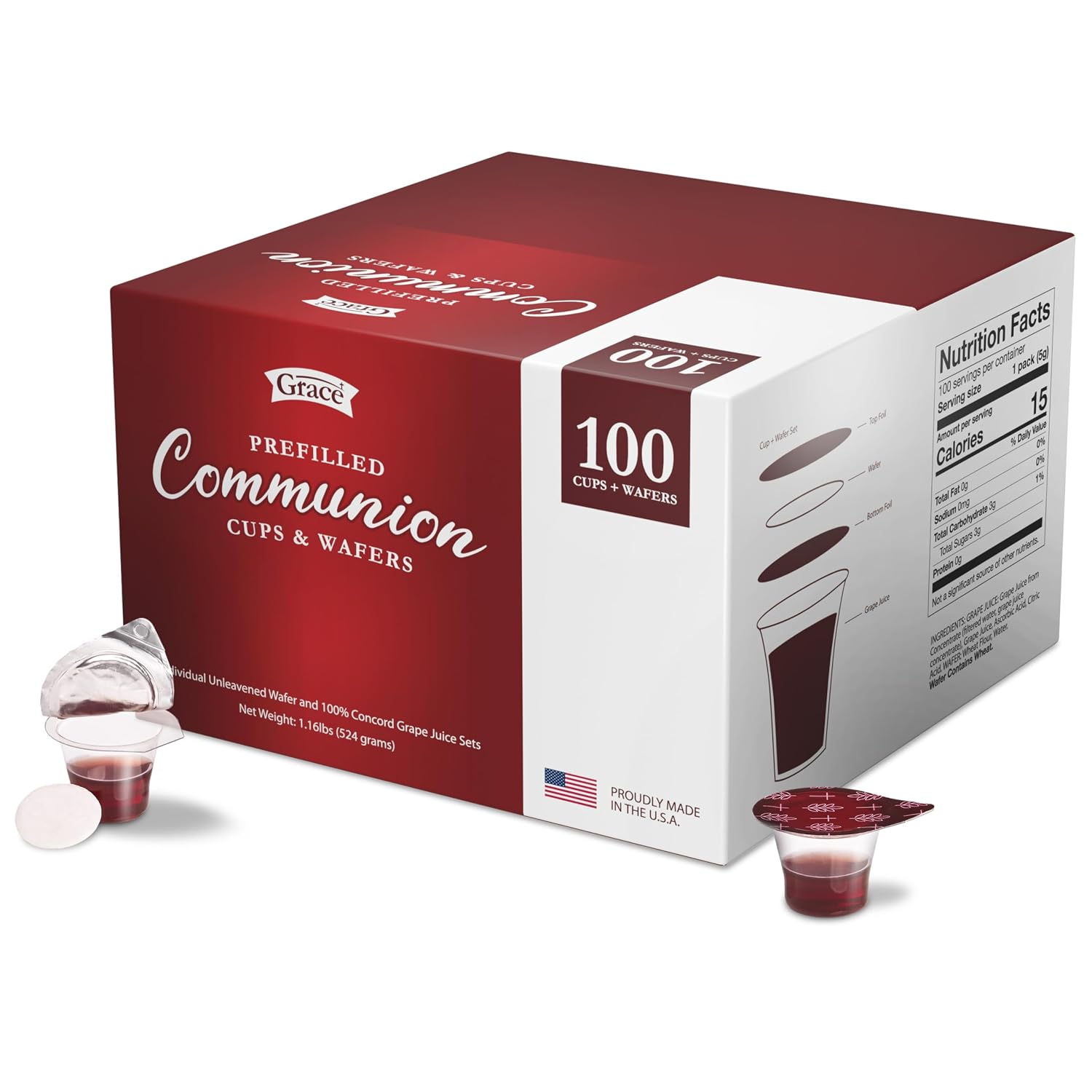 Prefilled Communion Cup and Wafer Set - Box of 100 Bread and Grape Juice