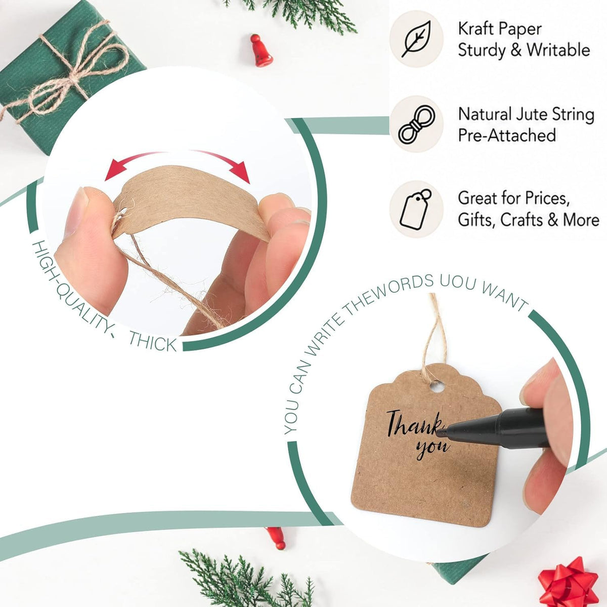 500Pcs Price Tags with String Attached, 1.4x1.8 in Kraft Paper Tag