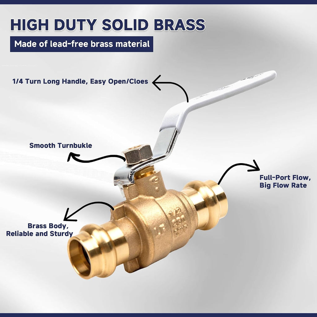 1/2 inch Press Valve Press Brass Ball Valve Fittings 1 Pack