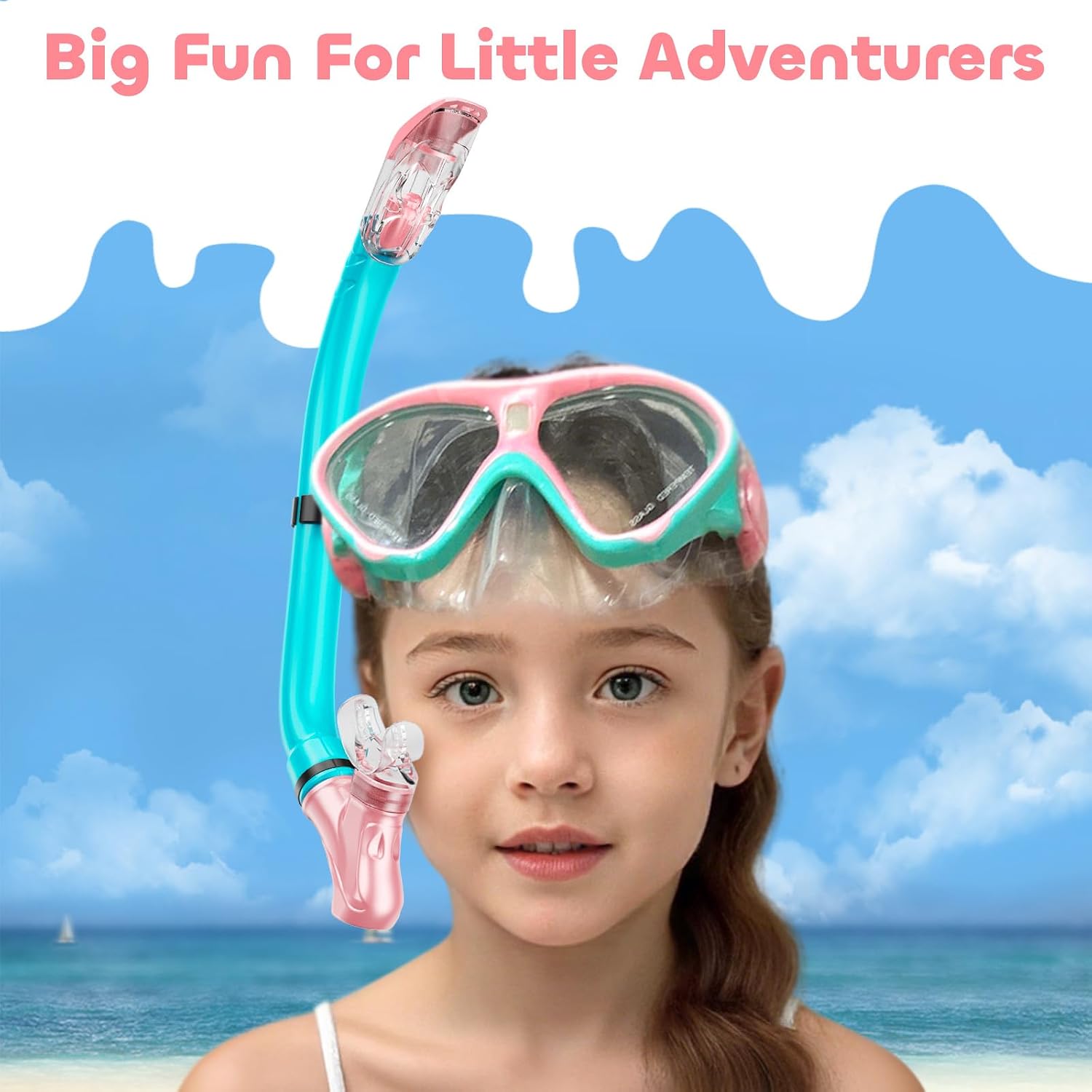 Kids Snorkel Set, Dry Top Snorkeling Gear Kids Swimming Goggles, Anti-Fog Tempered Glass Snorkel Mask with Foldable