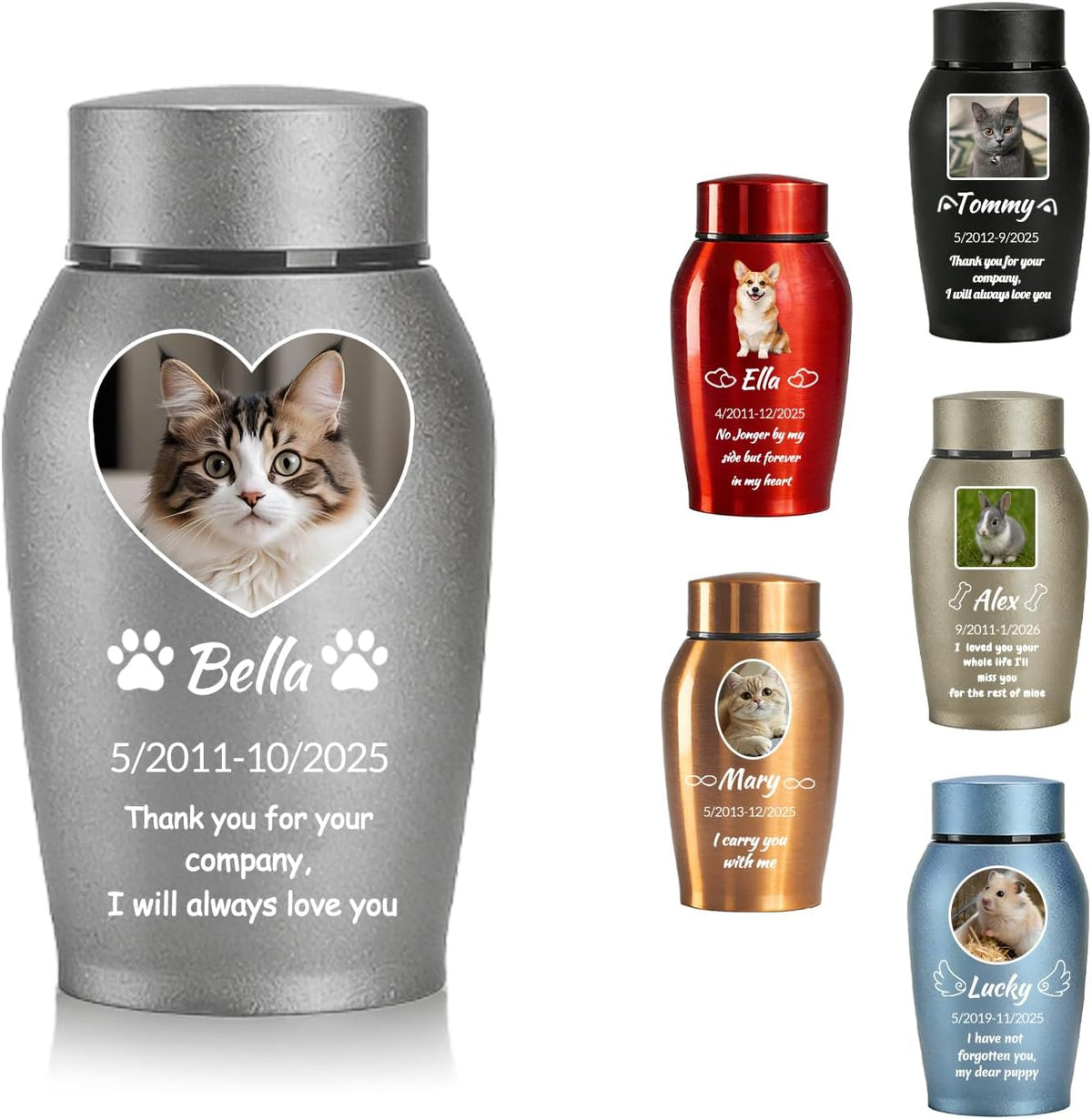 Personalized Pet Urns for Ashes - Custom Pet Photo Name Date for Cremation, Customized Pet Memorial Urn for Dog Cat