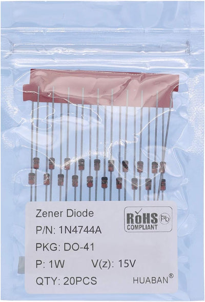 20PCS 1N4744A 1N4744 Silicon Planar Power Zener Diode 1W 15V DO-41 (DO-204AL) Axial Diodes 1 Watt 15 Volt