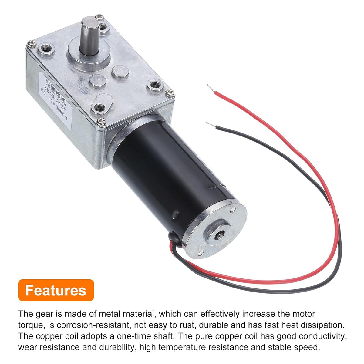 MECCANIXITY High Torque Turbine Worm Geared Motor DC 12V 8mm 30RPM