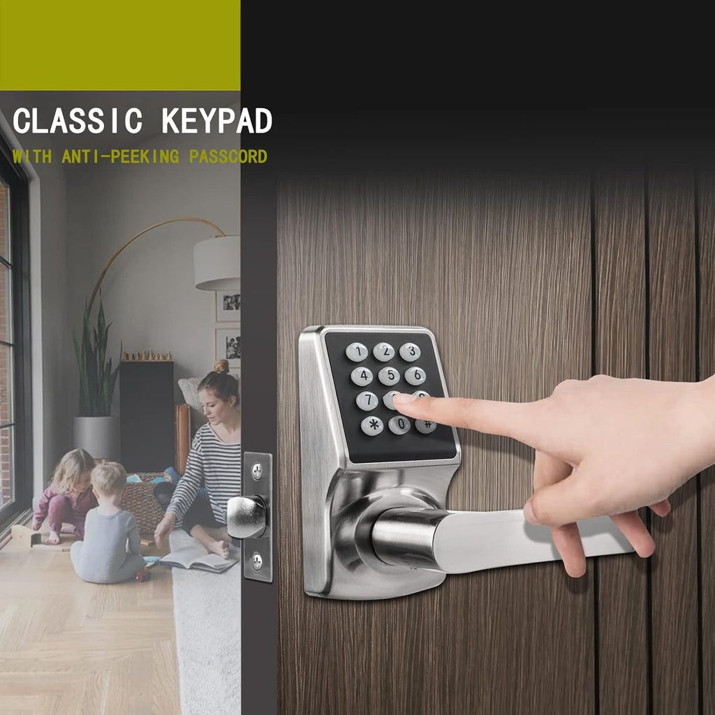 Keyless Entry Door Lock with Handle - Keypad Door Lock with Handle for Front Door, Digital Code Lock with Fob Card