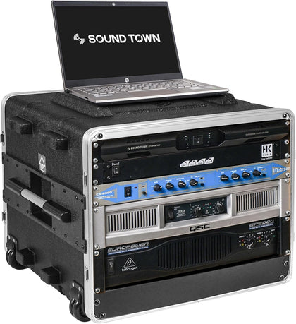 Lightweight 8U PA DJ Rack/Road Case with 7U Rack Space, ABS Construction, 19” Depth, Retractable Handle, Wheels and