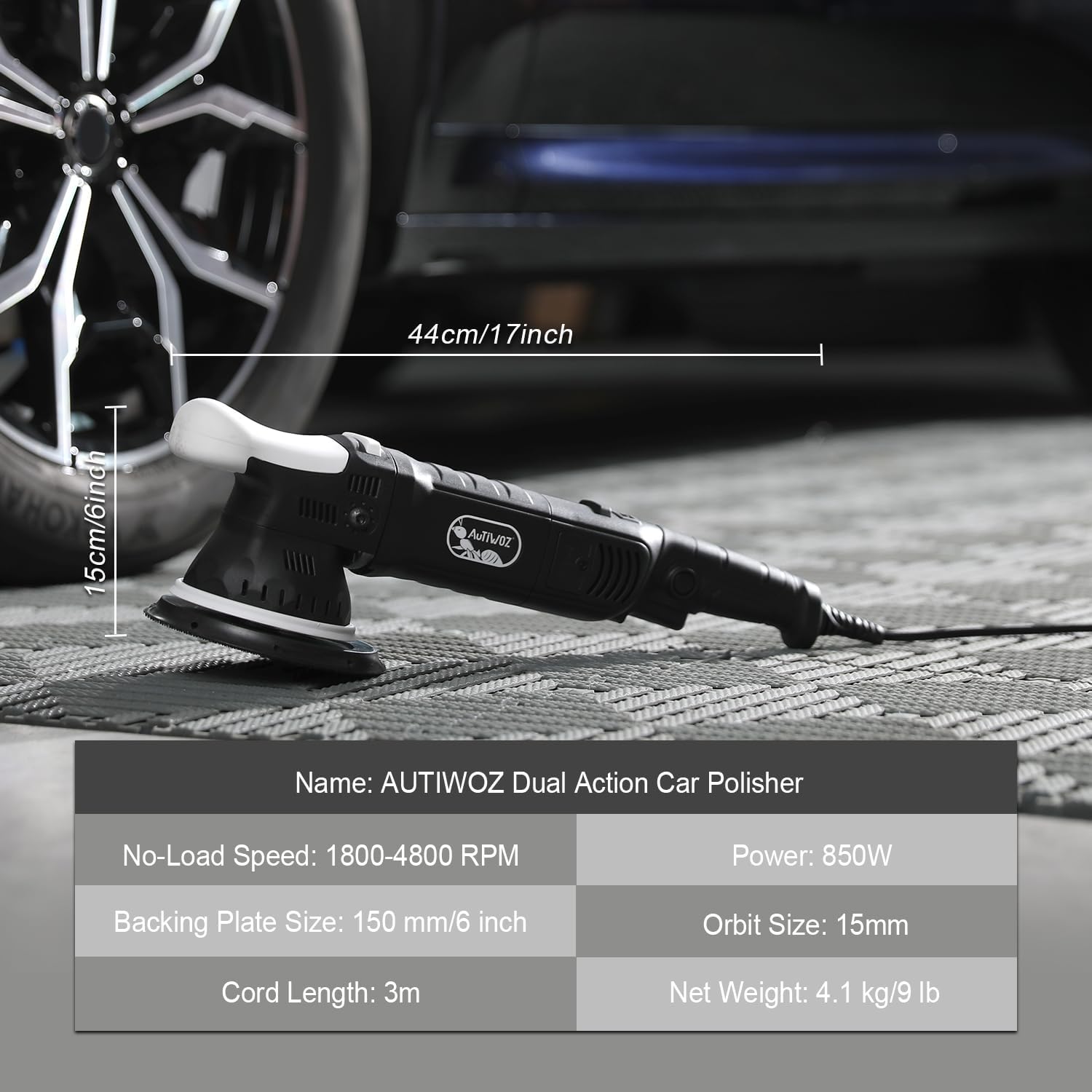 Car Buffer Polisher, 6-Inch Dual Action Polisher for Car Detailing, 15mm Random Orbital Car Polisher with 6 Variable