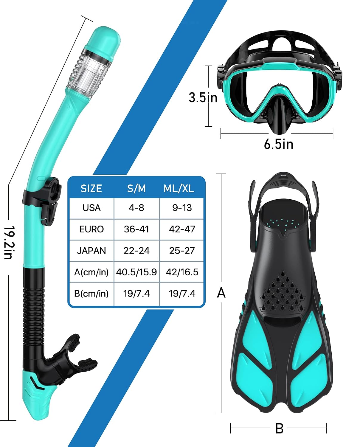 Snorkeling Gear for Adults Men Women,4 in 1 Snorkel Set with Panoramic View Diving Mask Anti-Fog Anti-Leak,Dry Top