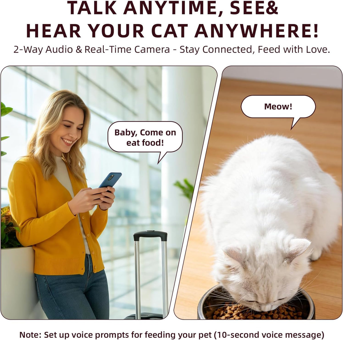 Automatic Cat Feeder with Camera – 5G WiFi Timed Cat Food Dispenser, 4L Clog-Free Smart App Control Pet Feeder, 1080P