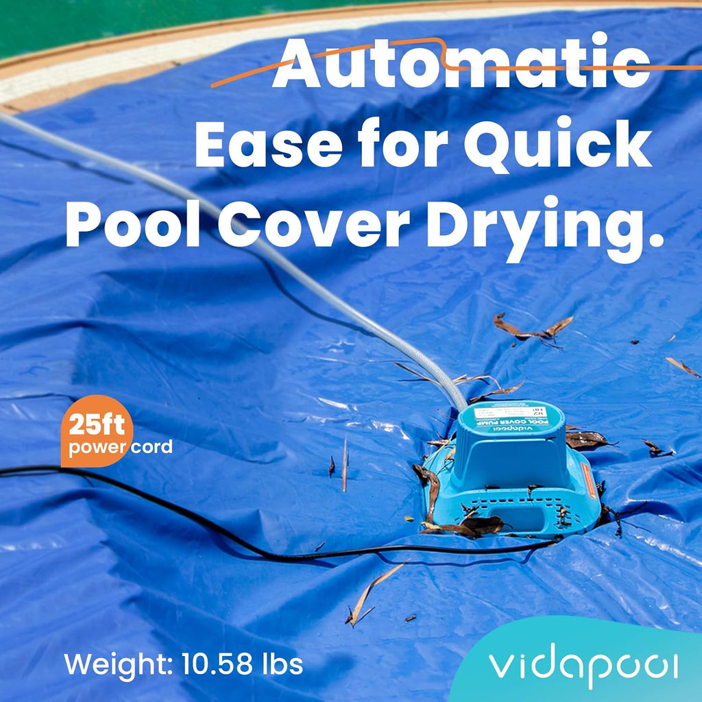2169 GPH Pool Cover Pump Automatic On Off, 1/2 HP, 115V | Submersible Sump Pump Inground/Above Ground with 25 Feet
