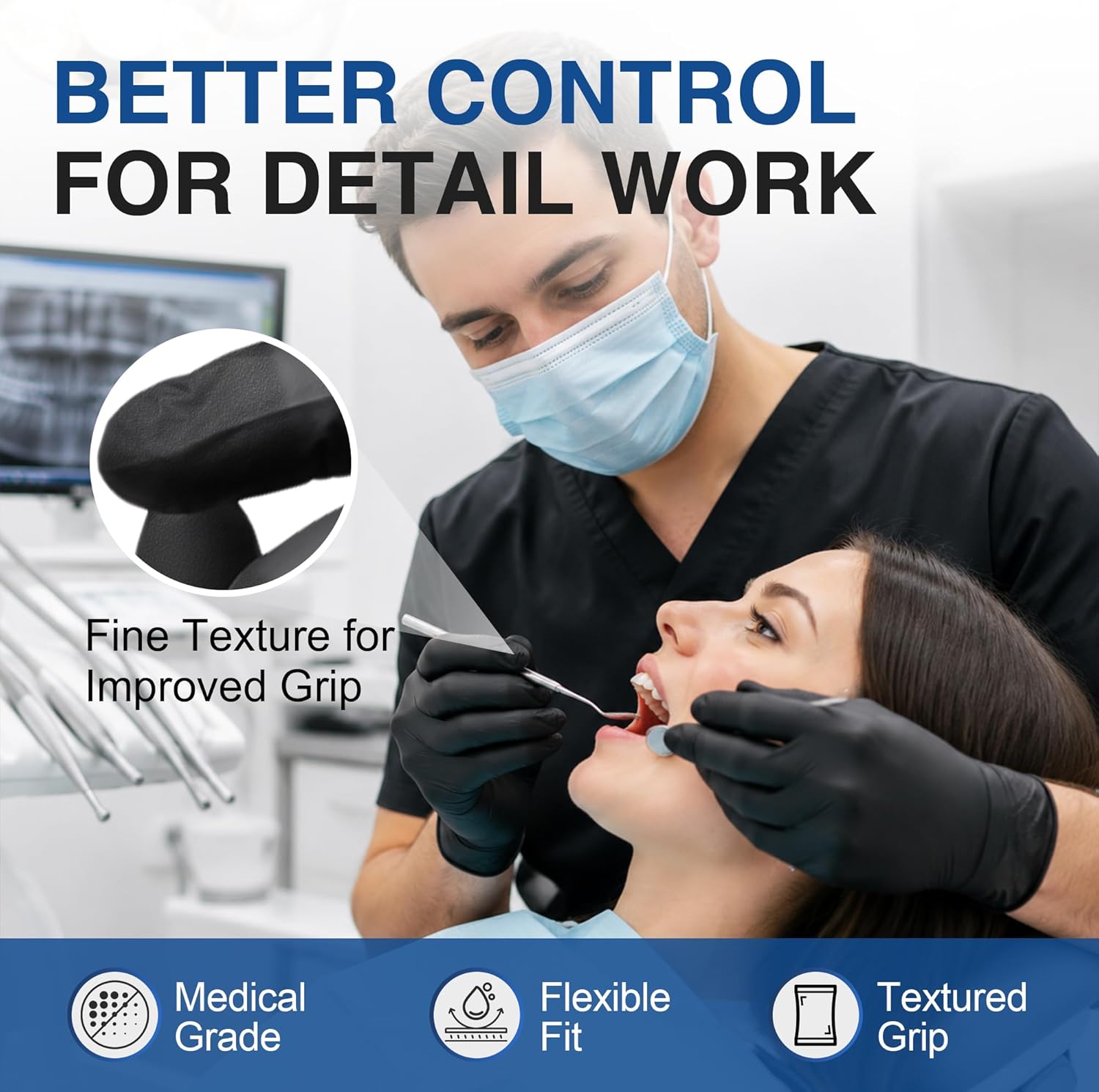 Black Nitrile Gloves, Gloves Disposable Latex Free, Powder Free | 2.5-Mil, Medical Exam Glove, Food Safe Gloves