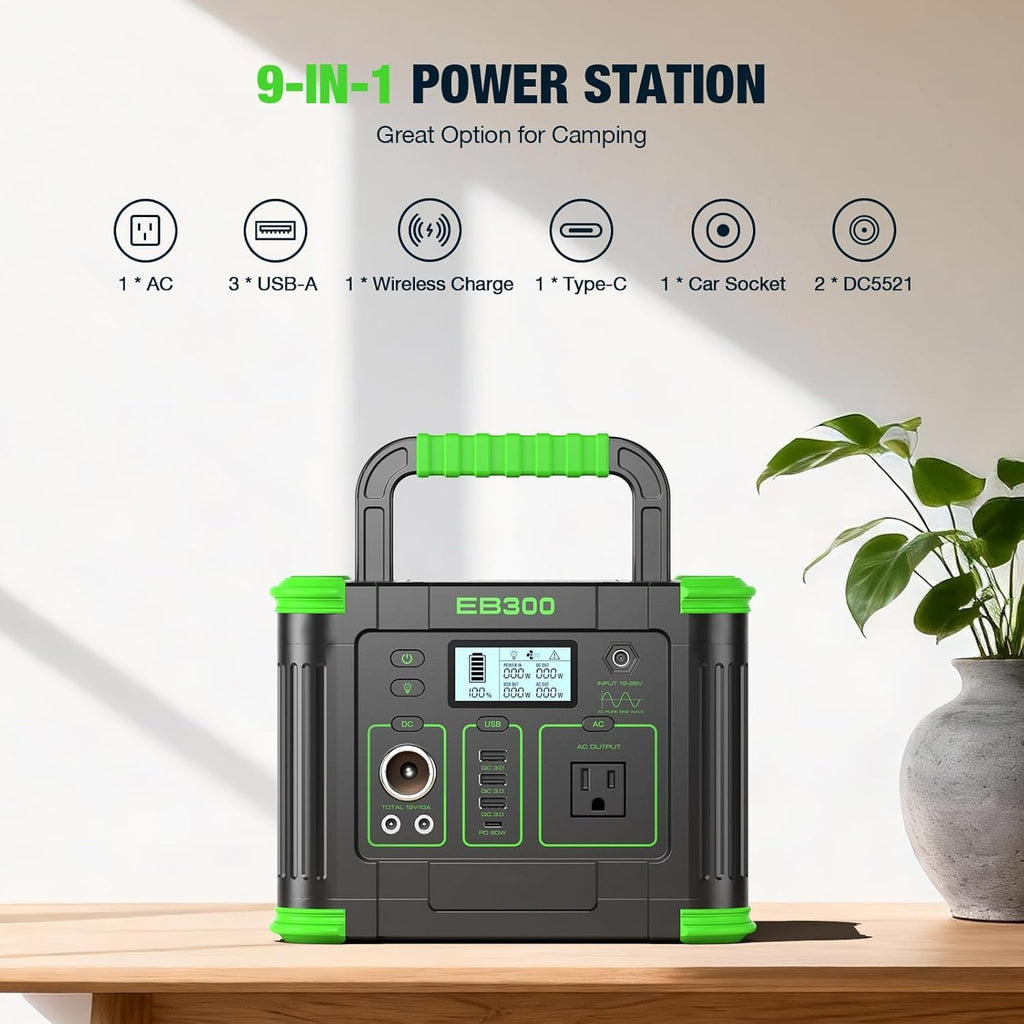 Portable Power Station 330W Solar Generator 288.6Wh, 60W USB-C PD Fast Charging, Pure Sine Wave AC Outlet, 5W