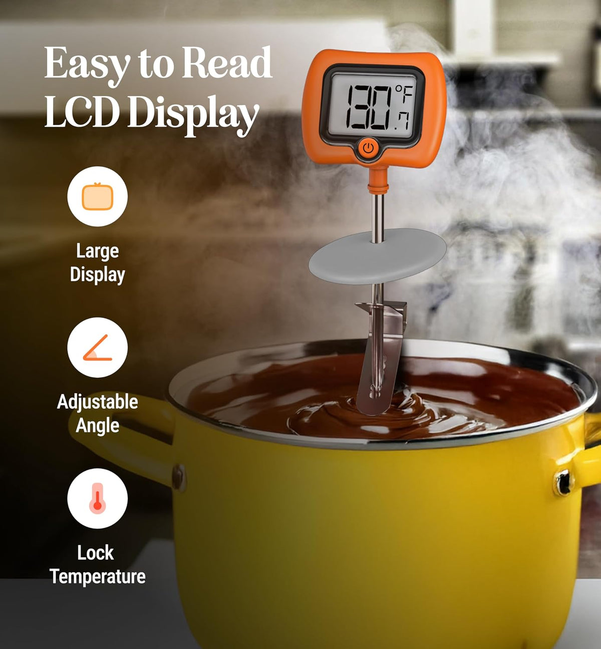 Digital Candy Thermometer with Pot Clip, 10" Long Stainless Steel Probe, Instant Read Kitchen Thermometer for