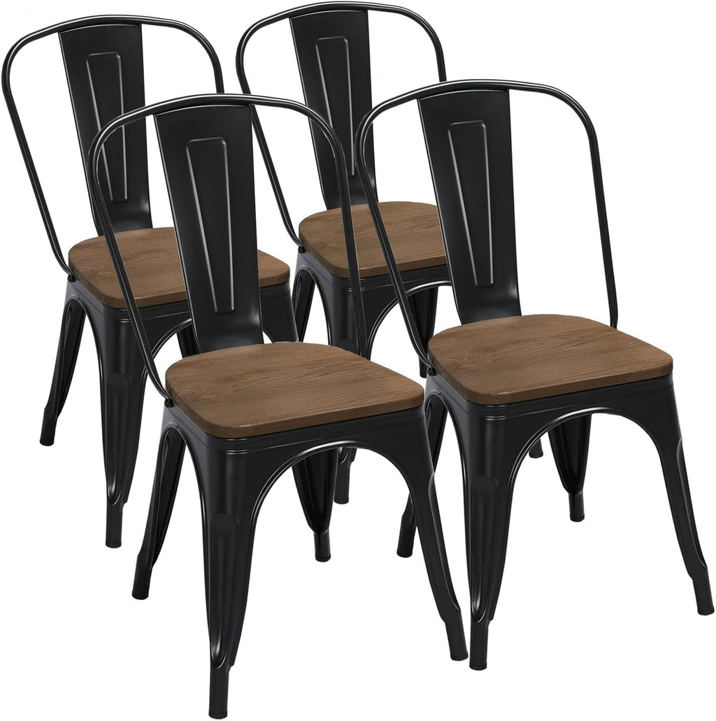 Metal Dining Chairs Set of 4, Stackable Kitchen Chairs, Black