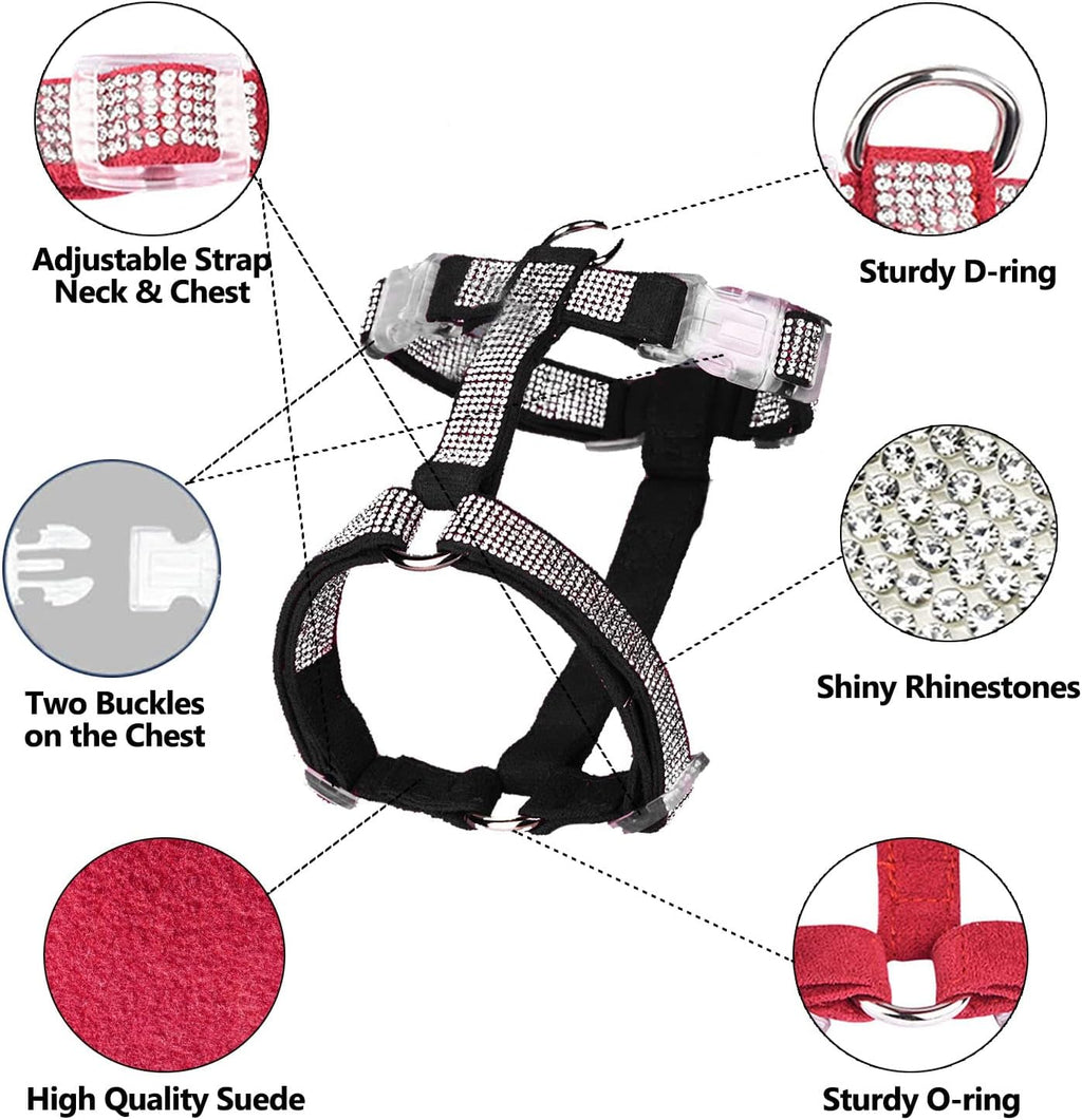 Dog Reflective Rhinestone Harness, No Pull Adjustable D-Ring Harness Walking Harness for Small Meduim Large