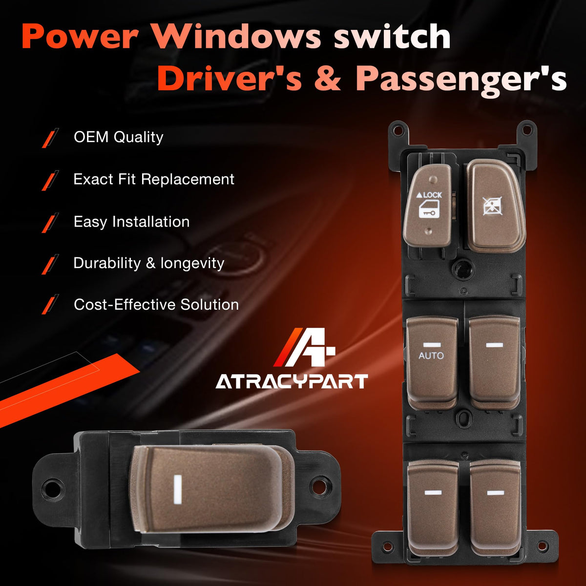 Power Window Switch Button Driver & Passenger Side - Compatible with 2009 2010 Hyundai Sonata - Replace# 93570-3K600 935803K500