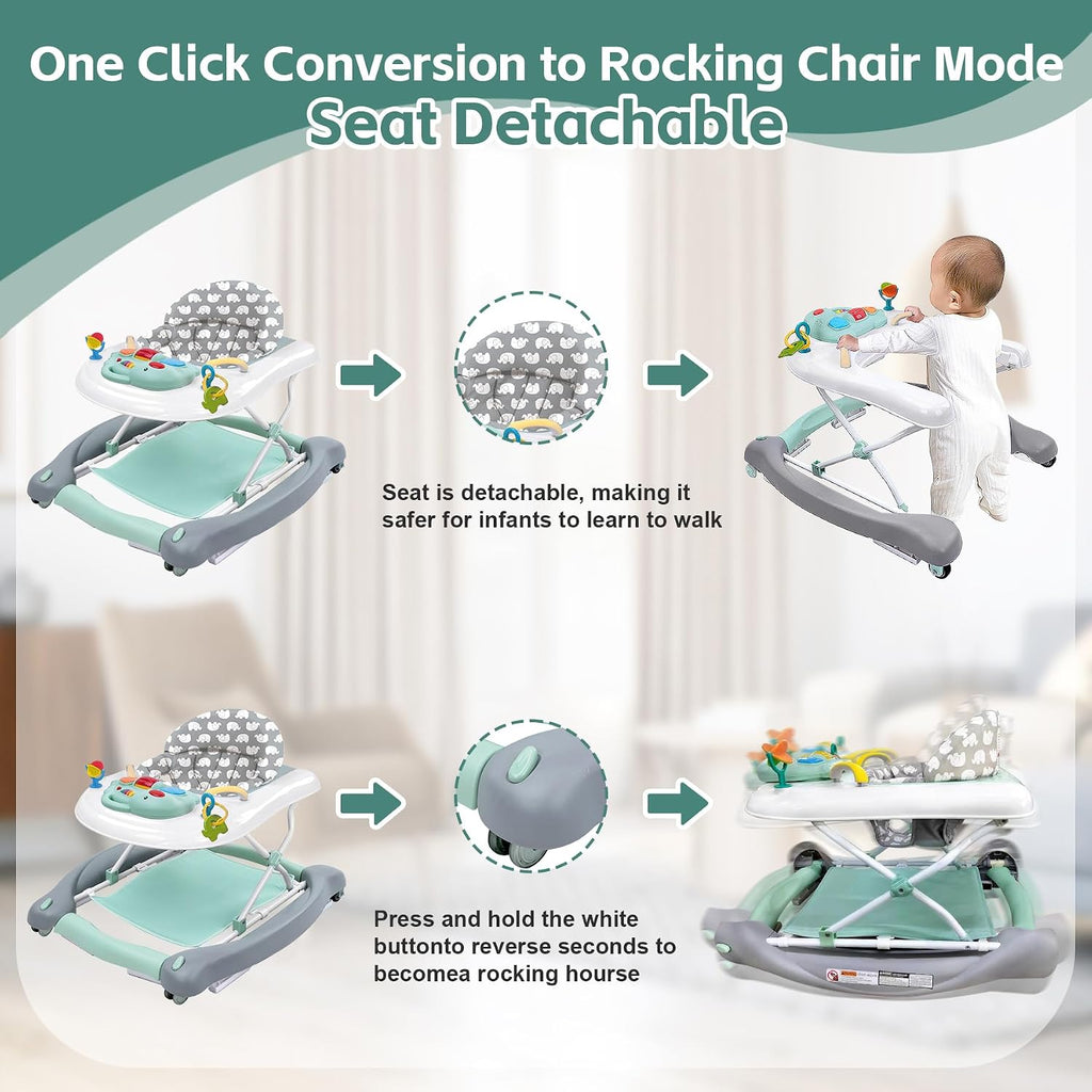 Foldable Baby 5-in-1 Activity Walker - Rocker, Activity Center, Bouncer, Seat Walker, Push Walker - Adjustable Speed