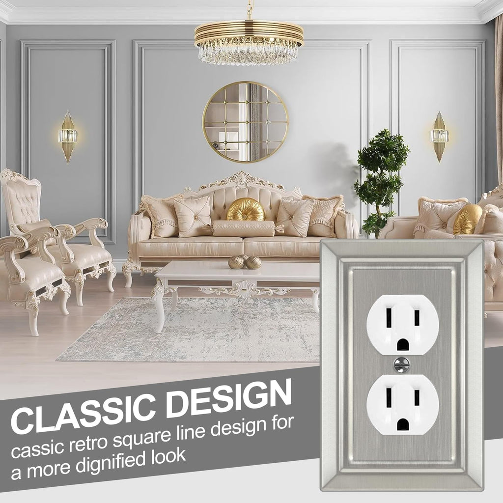 Metal Wall Plate for Electrical Outlets, Outlet Covers Wall Plate, 6 Pack