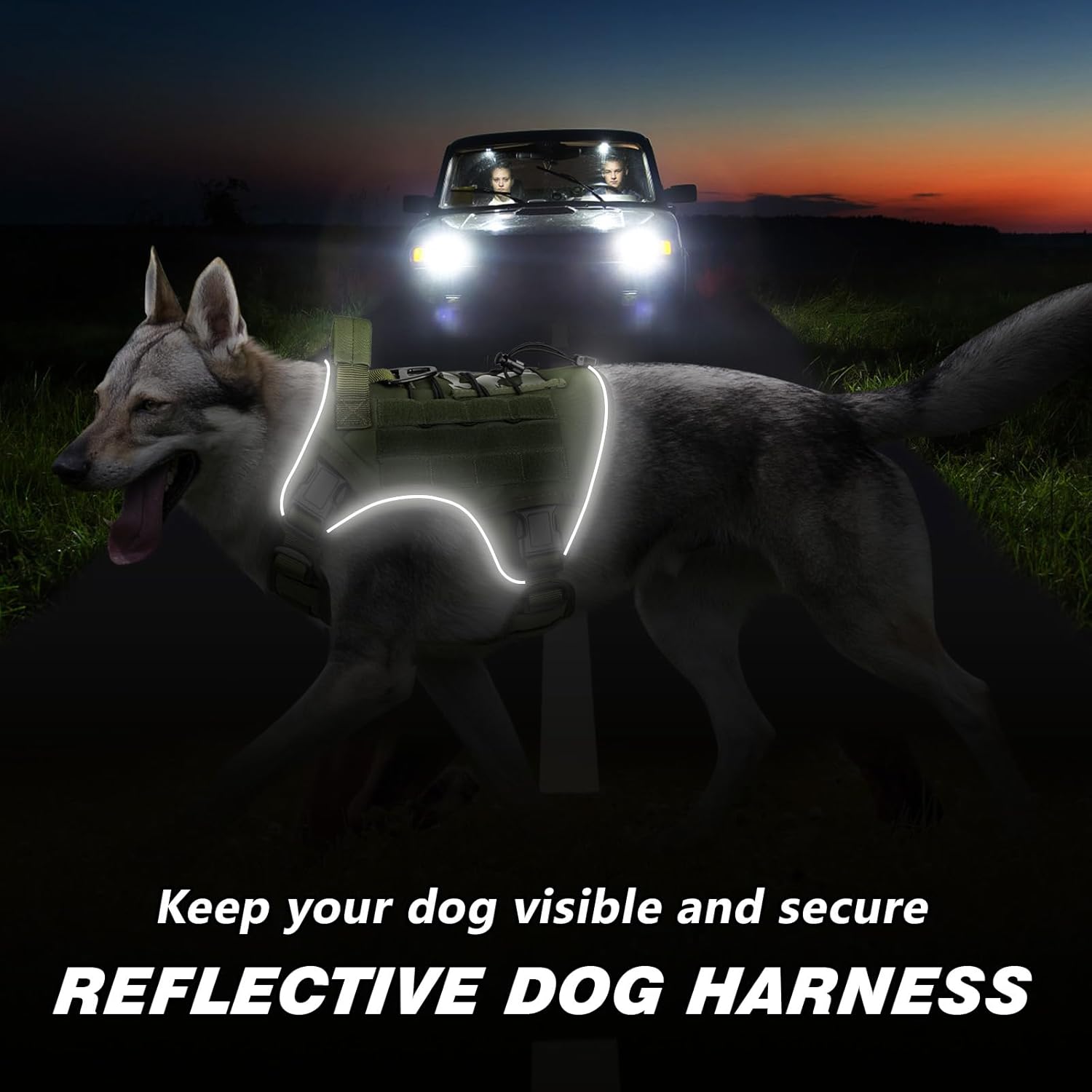 Tactical Dog Harness for Large Dogs, Heavy Duty No Pull Dog Harness with Handle, Adjustable Reflective Military K9