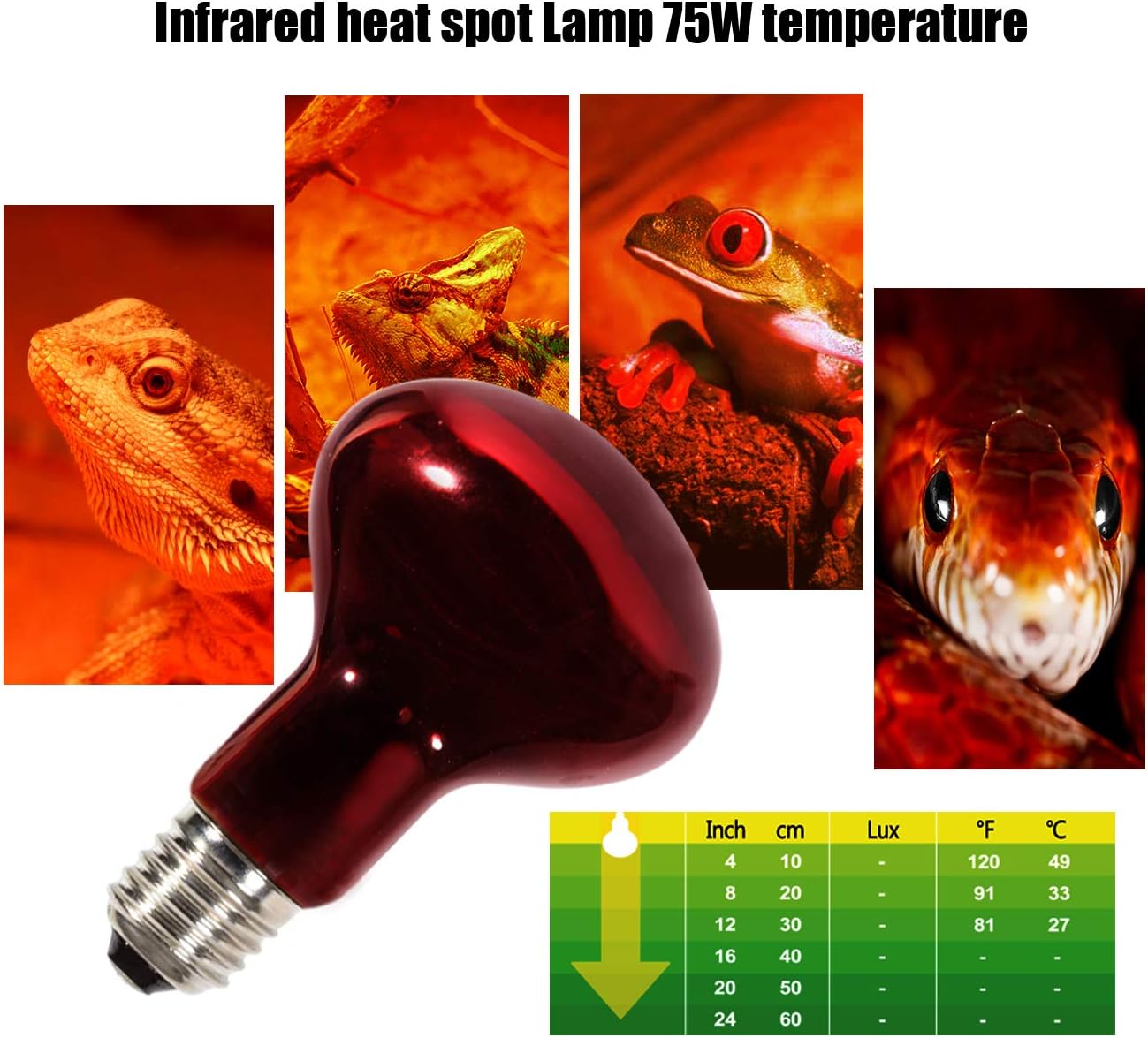 Infrared Heat Lamp Bulbs 75W 2 Pack,Red Basking Spot Light Bulb Reptile Heating lamp for Bearded