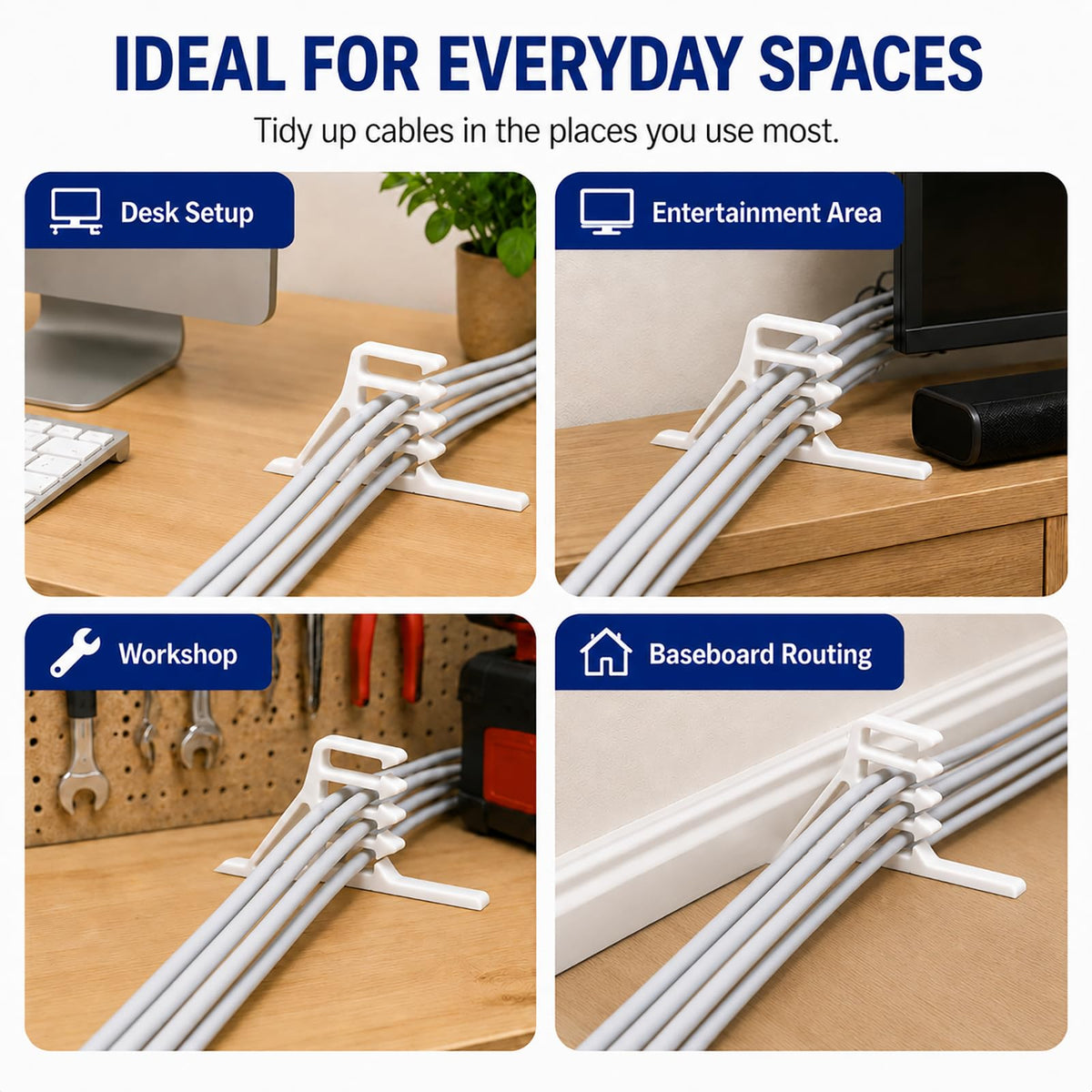 Multi-Cable Staples 200 Pack, White Electrical Wire Stackers, Steel Nails