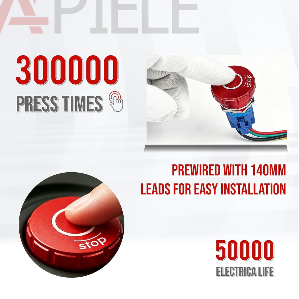 APlELE Emergency Stop Pushbutton Switch 1NO1NC 250V 5A Red Emergency Stop Push Button Switch with Quickconnect Terminals (No LED, 16 mm)