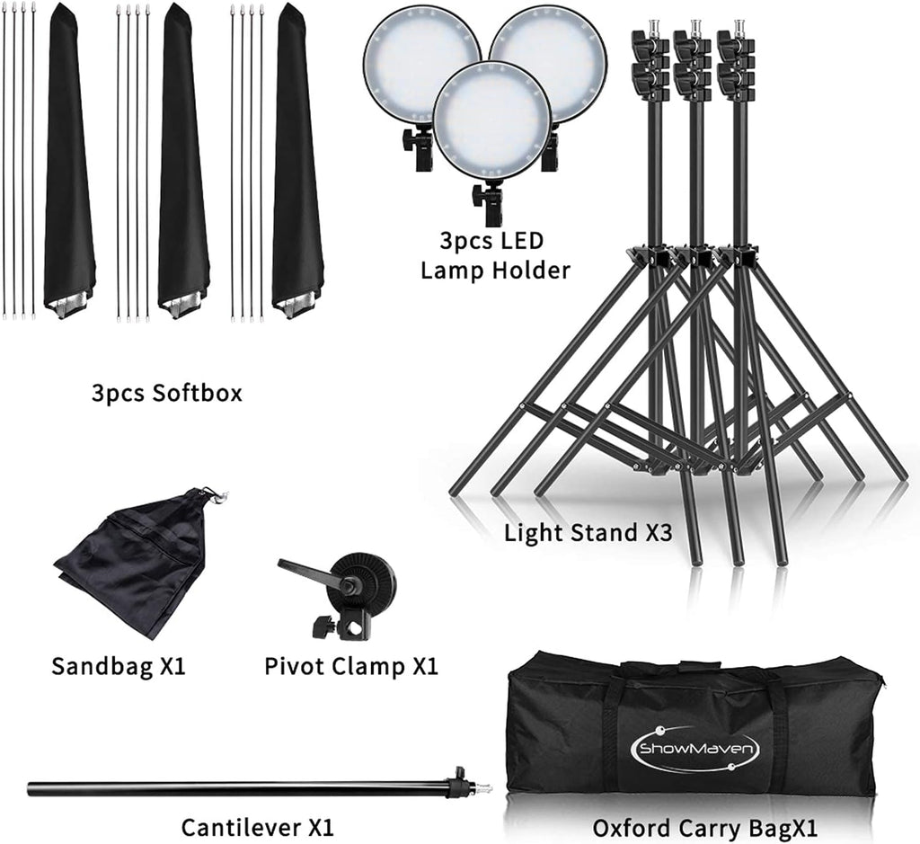 45W Dimmable LED Light with Double Color Temperature Continuous Lighting Studio Kit,3 Packs 20x28 Inches Studio Softbox