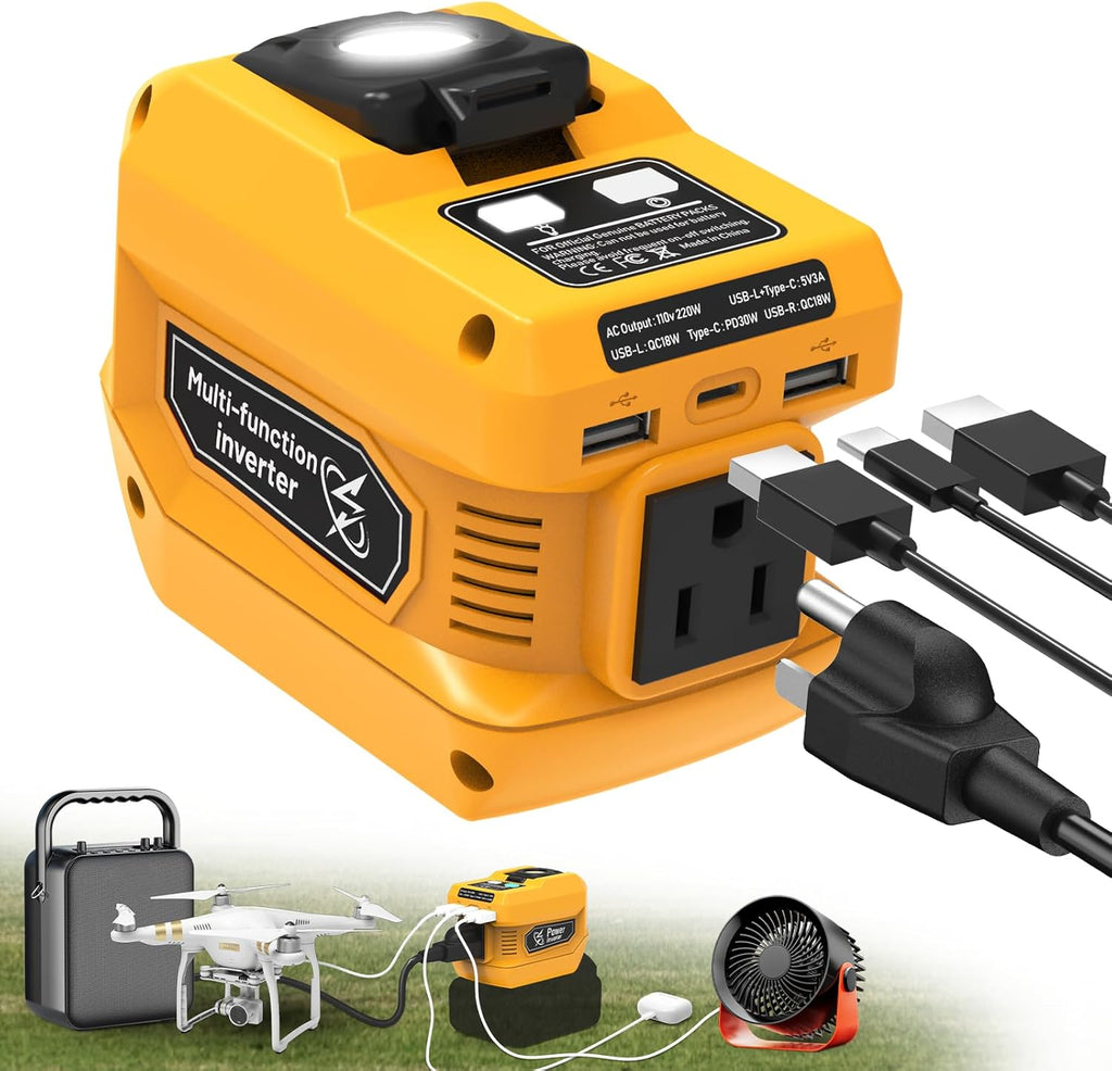 220W Power Inverter Compatible with Dewalt 20V Battery, DC 20V to AC 110V Inverter, Portable Power Station Generator
