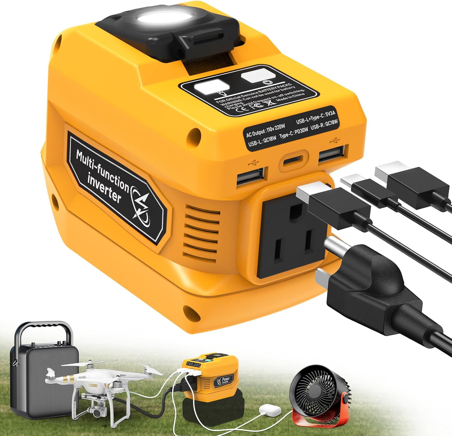 220W Power Inverter Compatible with Dewalt 20V Battery, DC 20V to AC 110V Inverter, Portable Power Station Generator