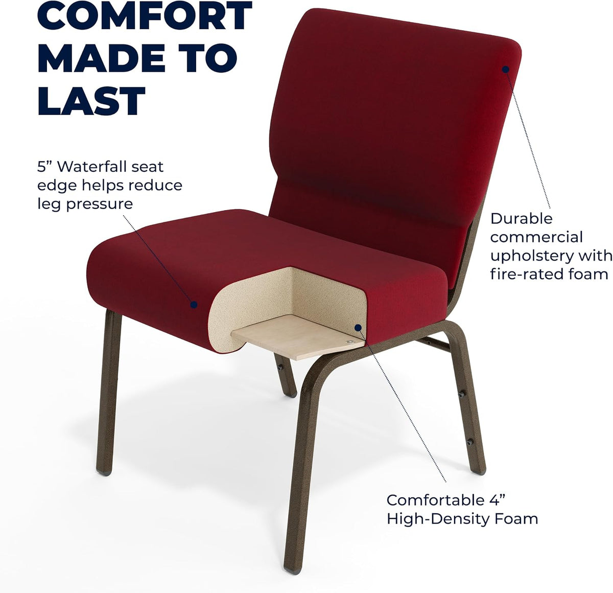 4 Pack HERCULES Series 21''W Stacking Church Chair in Burgundy Fabric - Gold Vein Frame