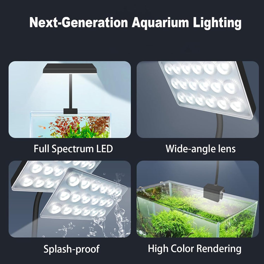 Full Spectrum 10W Fish Tank Light Enhanced Edition LED Aquarium Light with Lens, 3 Adjustable Modes(Suitable for 7-16