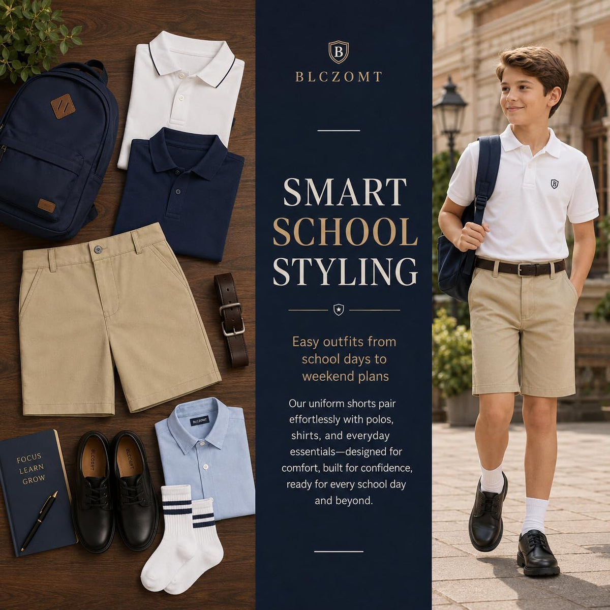 Boys Uniform Shorts Summer School Flat Front Chino Dress Shorts for Kids Teens