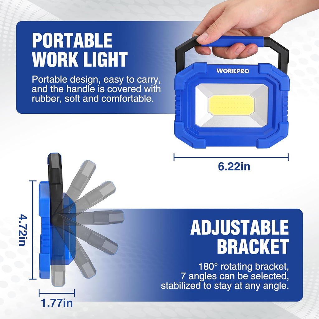 LED Work Light, Rechargeable Magnetic Work Lights with Stand, Portable 2000LM COB Flood Light for Camping, Fishing
