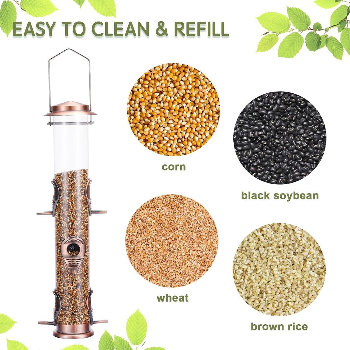 1PK Metal Wild Bird Feeder,Squirrel Proof Bird Feeders for Outside,Hanging 6 Port Tube Bird Feeder,Finch Bird Feeder