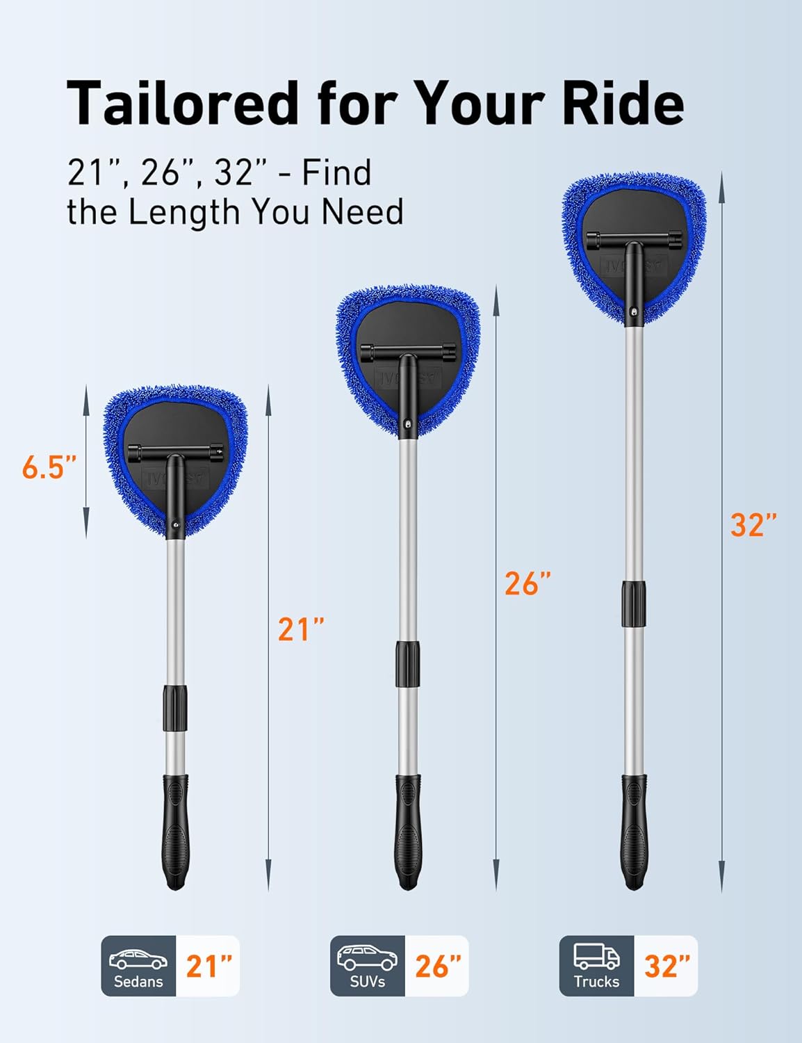 21" Windshield Cleaner Tool, Car Interior Detailing Cleaning Kit with Extendable Handle and 4 Upgraded High-Density
