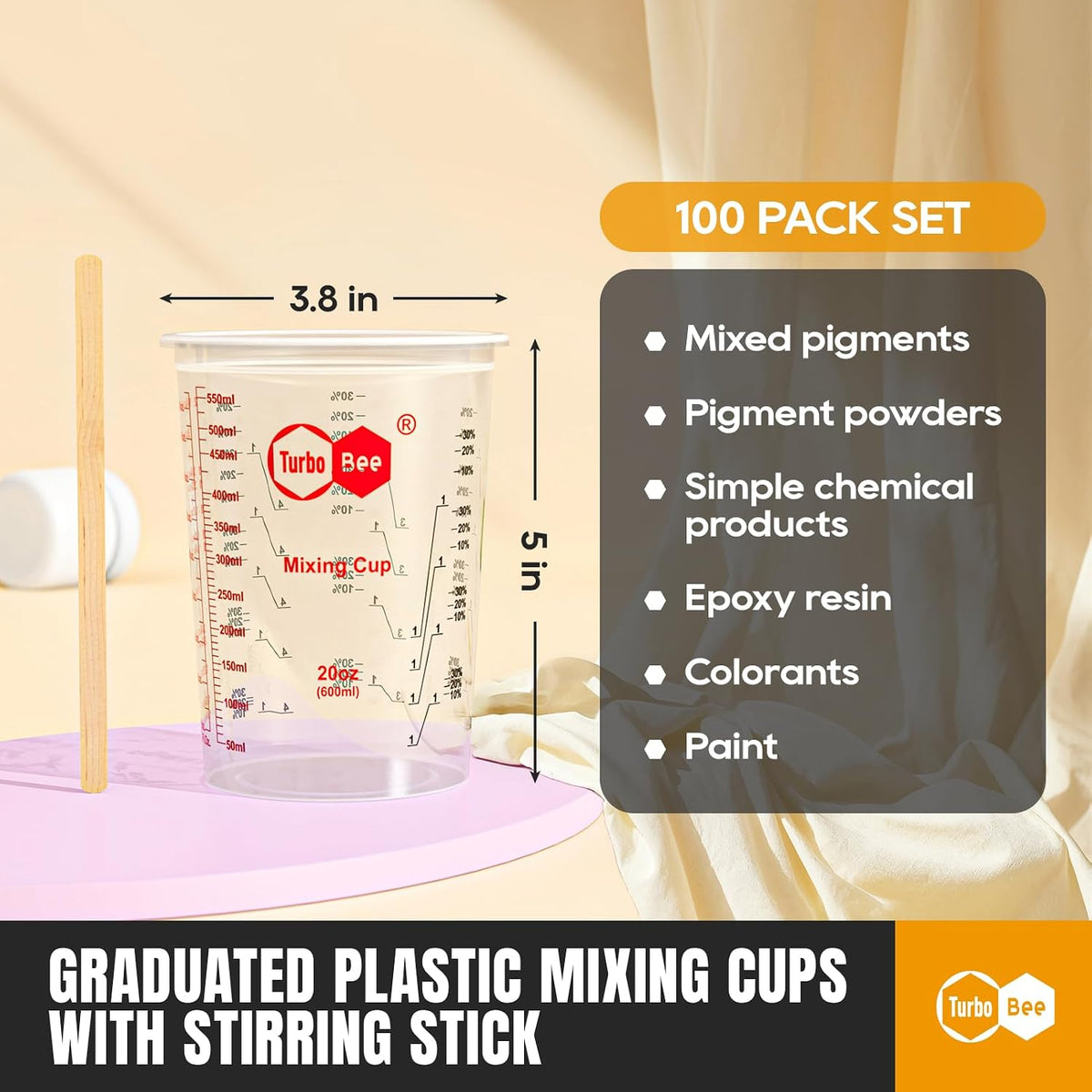 20oz Resin Mixing Cups - [Easy-Separate Design] 100 Pack Graduated PP Plastic Mixing Cups for Epoxy Resin, Paint &
