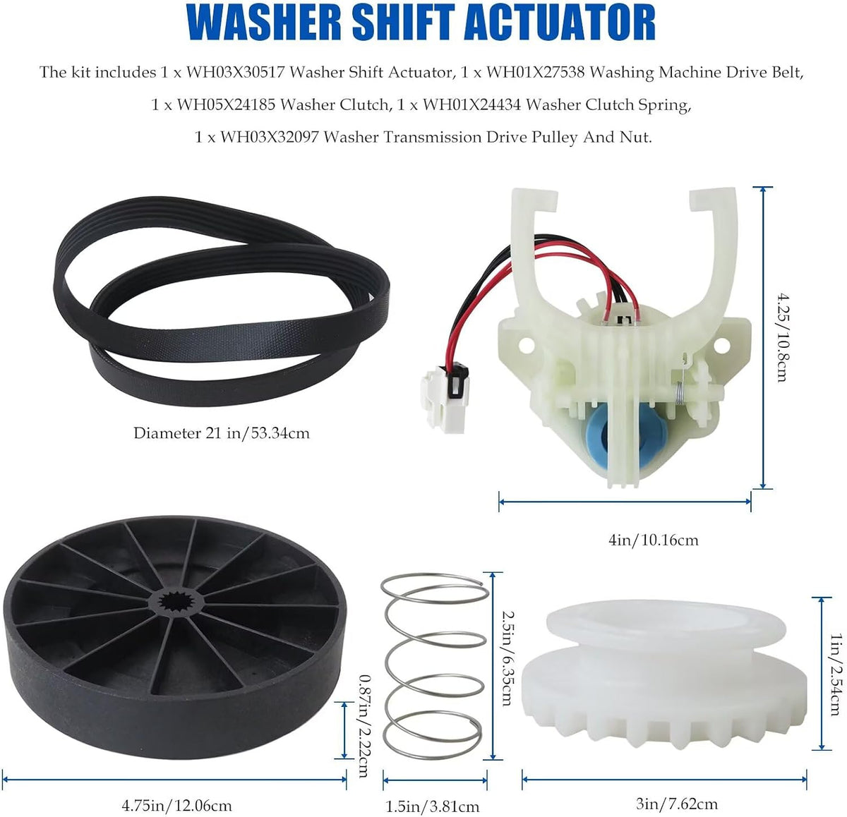 Homesweet GTW685BPL1DG GTW750CPL1DG GTW750CSL1WS GTW755CPM0DG GTW755CPM1DG | 5-PCS for GE Washing Machine Parts Replacement Kit | for Shift Actuator, for Drive Belt, Clutch, for Spring & Pulley Set